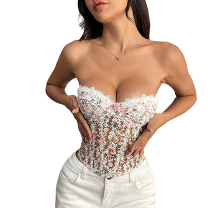 Embroidered Slim Fit Rope Tube Top