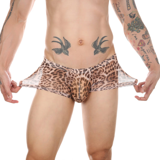 Men's Sexy Sheer Mesh Leopard Print Boxers