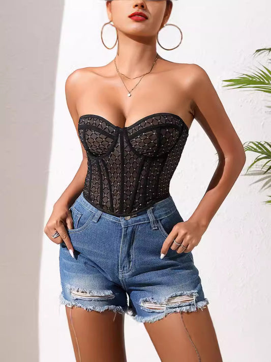 Waist-Tight Fishbone Tube Top Vest