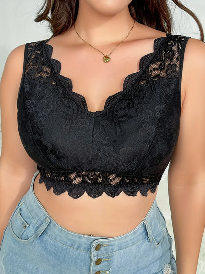 Plus Size Floral Lace Scalloped Wide Strap Bralette