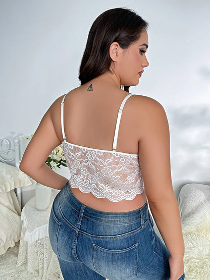 Plus Size Lace Floral Embroidery Longline Vest Feminino