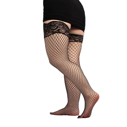 Plus size Elastic Hollow Out Fishnet Thigh High Stockings