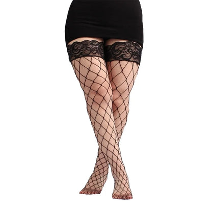 Plus size Elastic Hollow Out Fishnet Thigh High Stockings