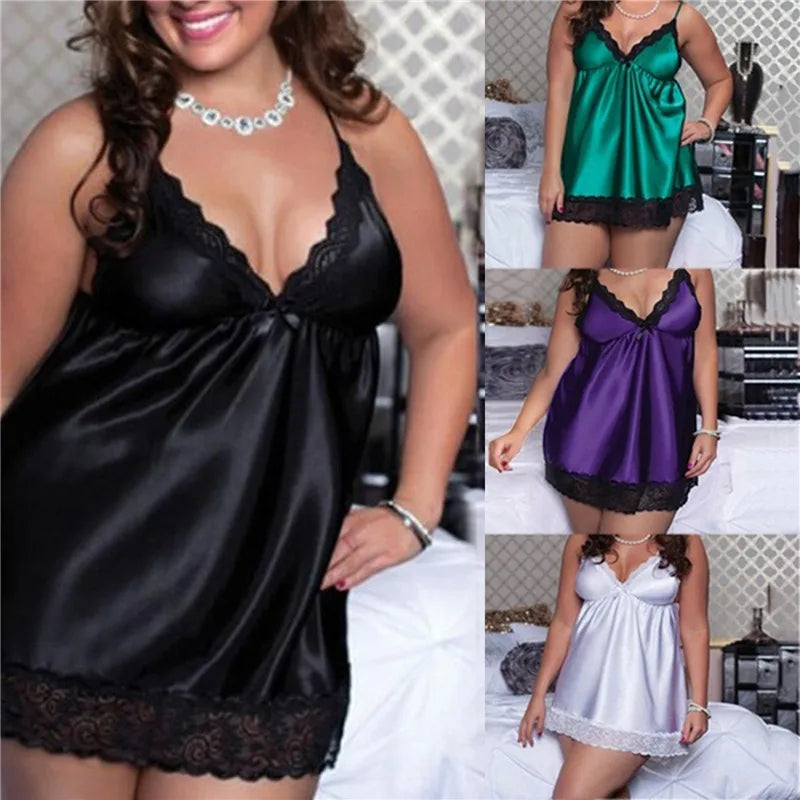 V-neck Night Dress Sleeveless Ladies Satin Plus Size