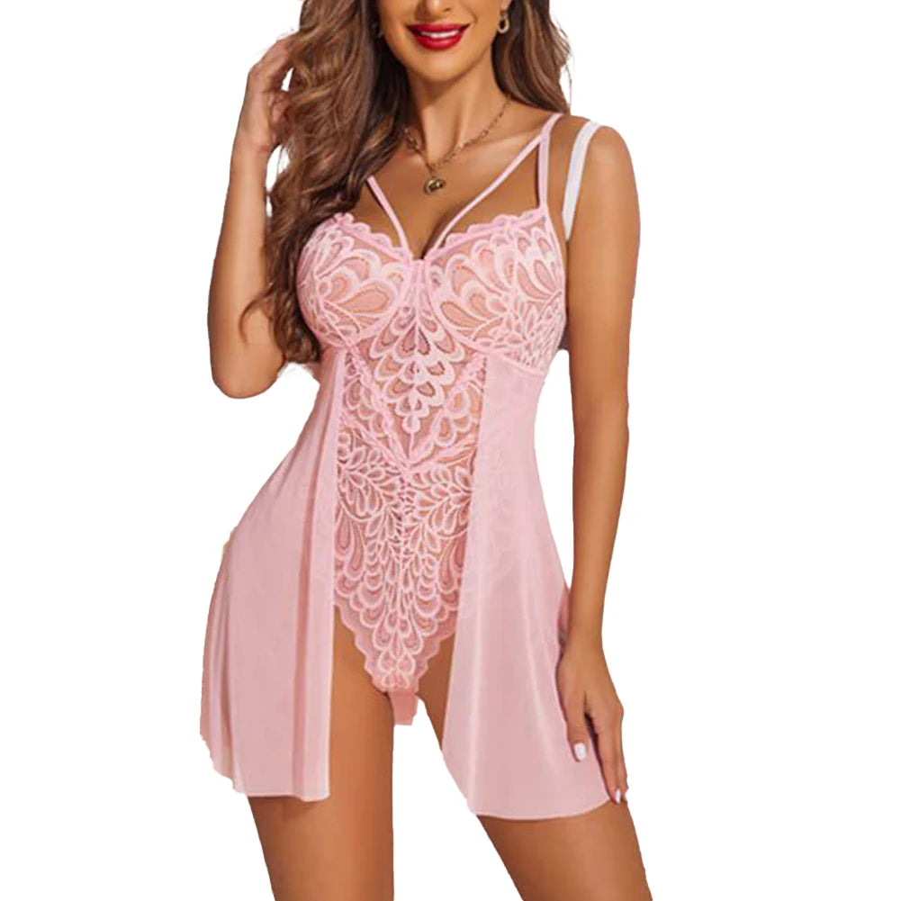 Ultrathin Perspective Suspenders Lace Nightdress