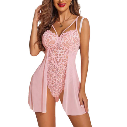 Ultrathin Perspective Suspenders Lace Nightdress