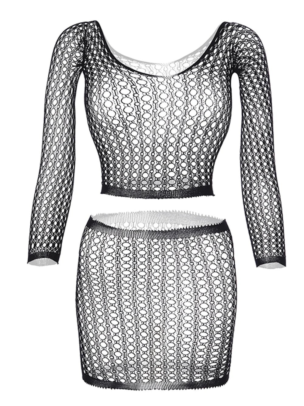 Long Sleeves Solid Sexy Slim Crop Fishnet Chemises