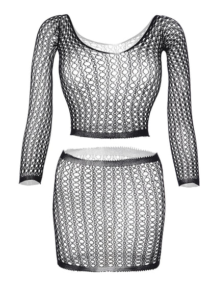 Long Sleeves Solid Sexy Slim Crop Fishnet Chemises