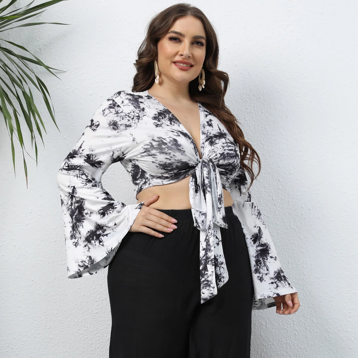 Plus Size Vest Deep V-neck Flared Sleeves