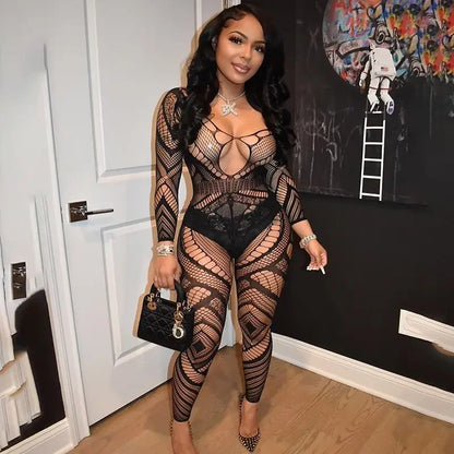 Comecherry Fishnet Teddy Catsuit