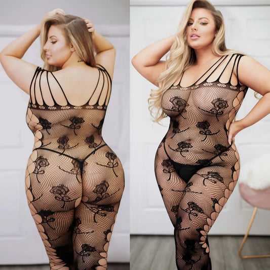 Bodystocking imprimé roses grande taille