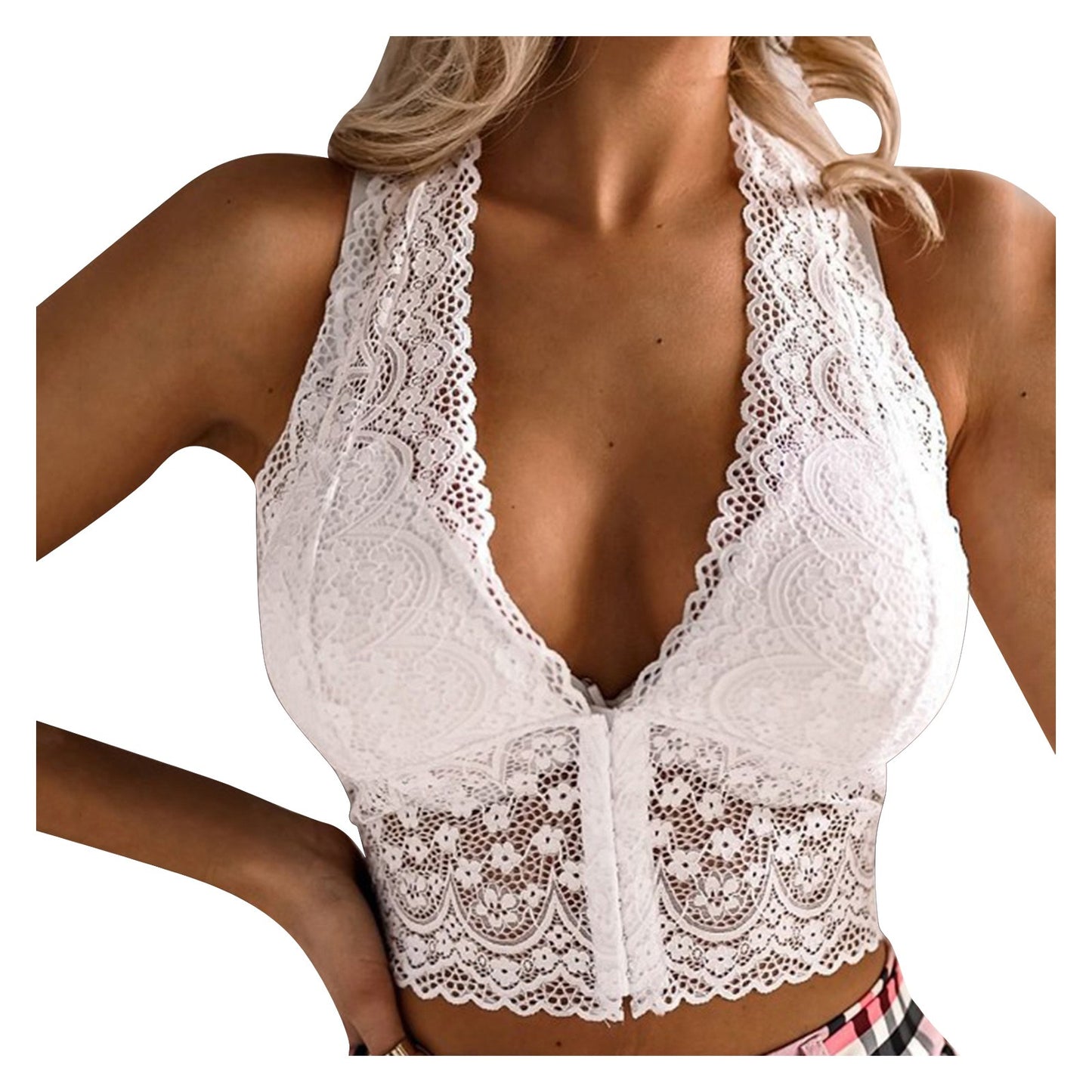 Lace Deep V Neck Sleeveless Bra