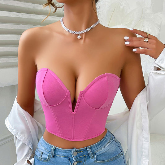 Hot Girl Pink Fishbone Tube Top