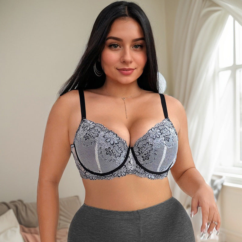 Plus Size Lace Bra with Steel Ring